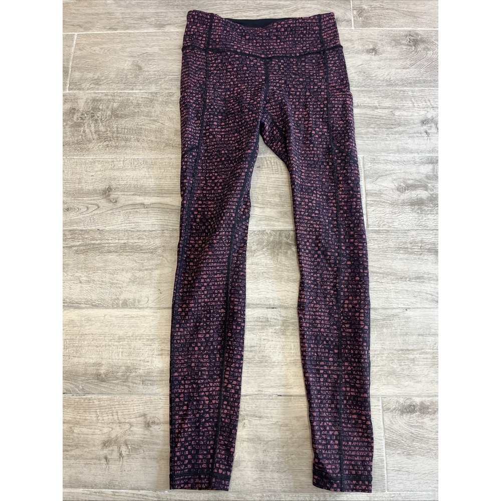 Lululemon Speed Tight V Leggings Shatter Wave Dust Coral Plum EUC Pockets Size 4